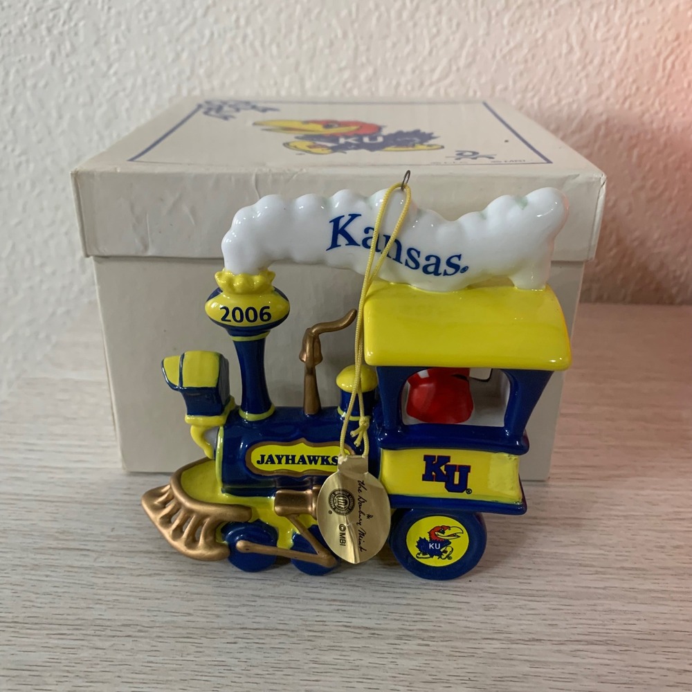 Kansas Jayhawks 2006 Holiday Express Train Danbury Mint Ornament‎ KU College Box